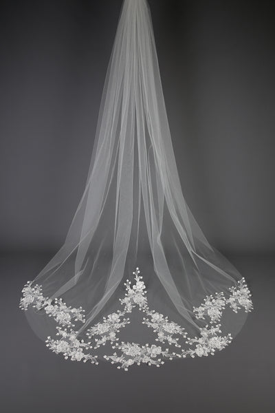 Bridal Apparel Sparkling Floral Lace Train Veil || CGC546C