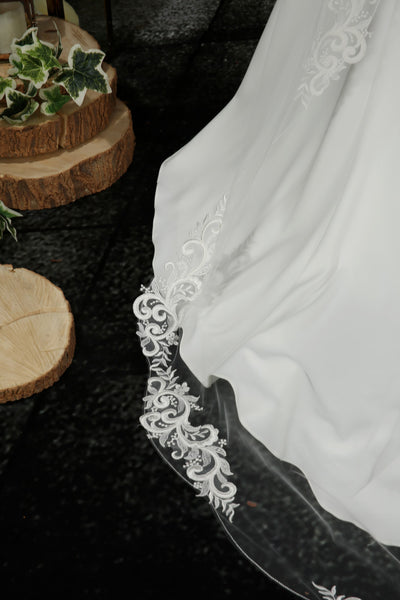 Bridal Apparel Swirl Lace Train Veil || CGC574B