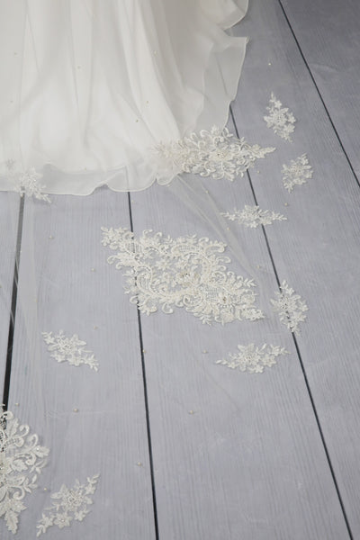 Bridal Apparel Lace Train Veil with Pearl || CGC575B