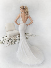 Load image into Gallery viewer, Ella Rosa Victoria fitted strapless wedding dress from the back with train