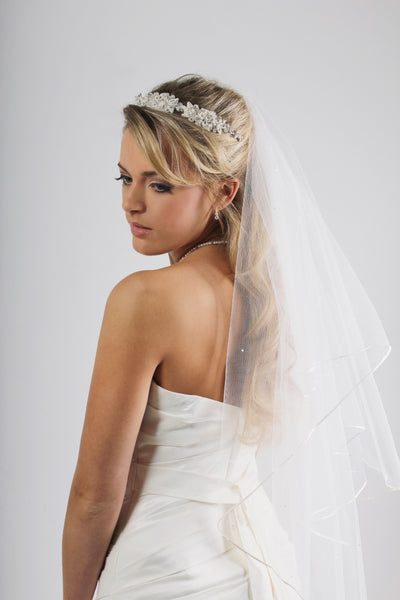 Bridal Apparel Crystal Scatter Cord Edge Veil || CGAC003