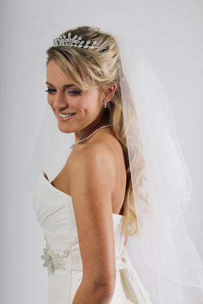 Bridal Apparel Crystal and Pearl Fine Edge Veil || CGAF004