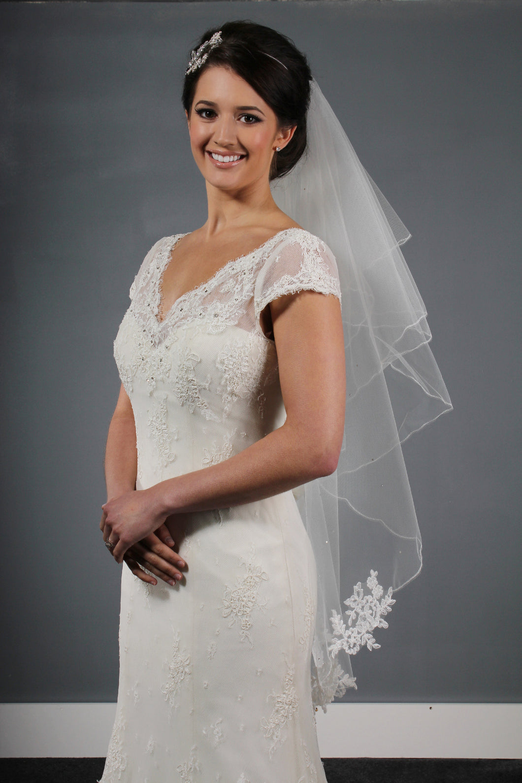 Bridal Apparel Corded Lace Appliqué Veil || CGC346B