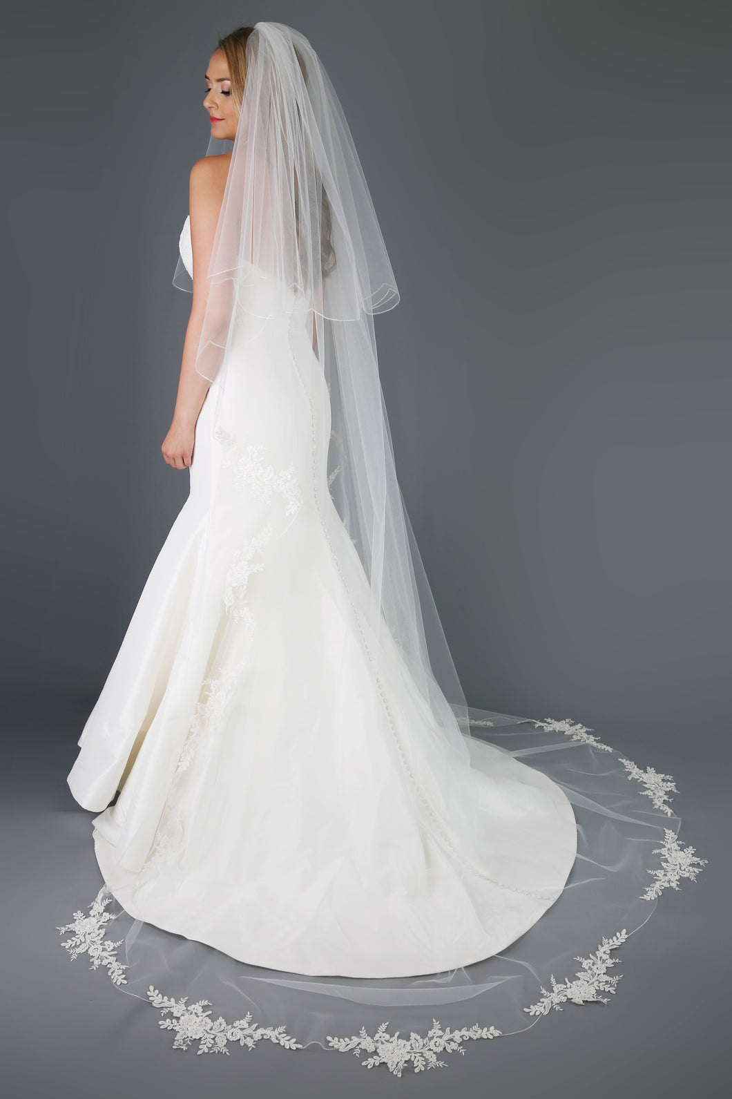 Bridal Apparel Corded Lace Appliqué Veil || CGC496B