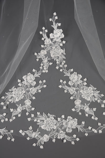 Bridal Apparel Sparkling Floral Lace Train Veil || CGC546C