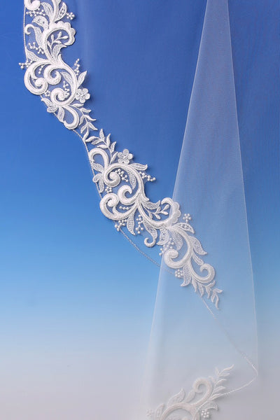 Bridal Apparel Swirl Lace Train Veil || CGC574B